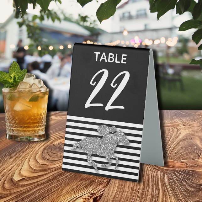 Silver Racehorse Black White Stripes (Silver Racehorse Black White Stripes Table Tent Sign)