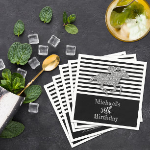 Silver Racehorse Black White Stripes Birthday Napkin