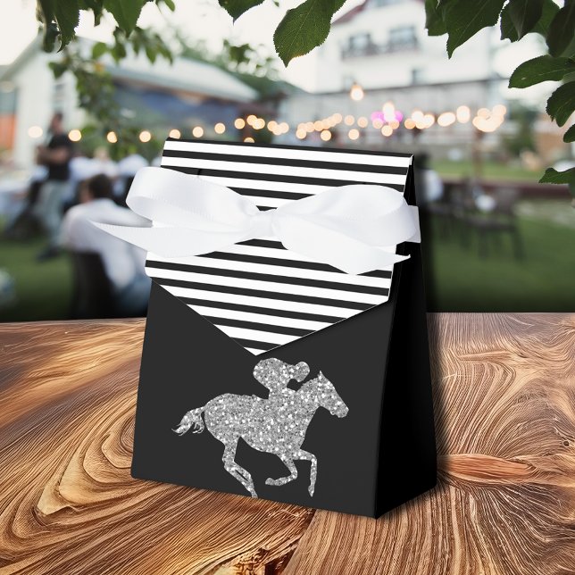 Silver Racehorse Black White Stripes Favour Box (Silver Racehorse Black White Stripes Favor Boxes)