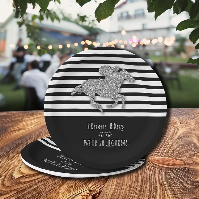 Silver Racehorse Black White Stripes Paper Plate (Silver Racehorse Black White Stripes 7" Paper Plates (9" available.))