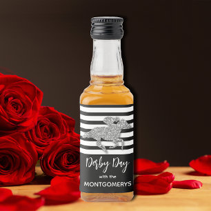 Silver Racehorse on Stripes Liquor Bottle Label