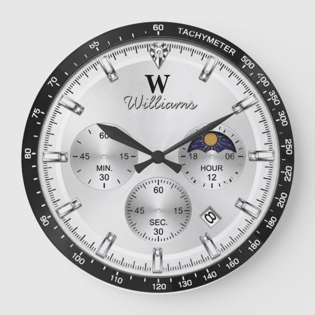 Silver Racing Dial  Luxury Chronograph  Large Clock (Front)