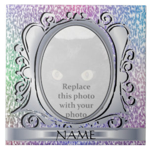 Silver Rainbow Oval Photo Frame with Name Tile