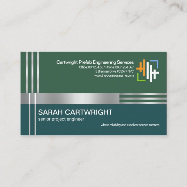 Silver Re-bar Concrete Column Civil Engineer Business Card (Front)