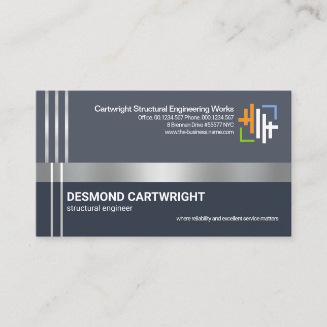 Silver Re-bar Concrete Column Engineer Business Card (Front)