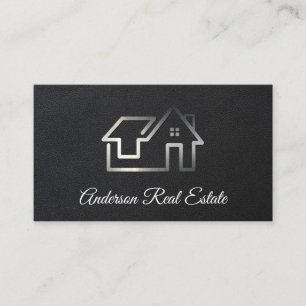 Silver Real Estate Logo   Black Leather Business Card