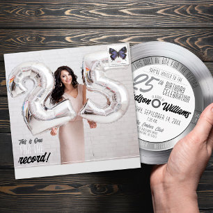 Silver Record Album Photo 25th Birthday Invitation Envelope