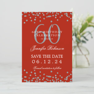 Silver Red 60th Birthday Save Date Details Invitation