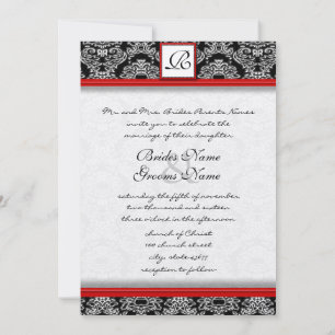 Silver Red and Black Damask Wedding Invitation