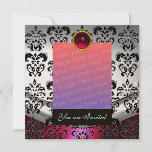SILVER RED,BLACK DAMASK PHOTO TEMPLATE MONOGRAM