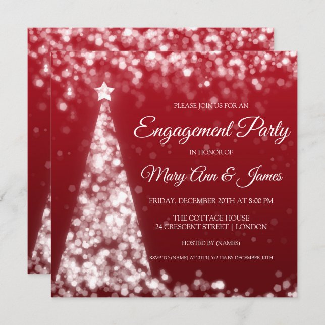 Silver & Red Christmas Engagement Party Invitation (Front/Back)