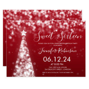 Silver & Red Christmas Sweet 16 Party Invitation