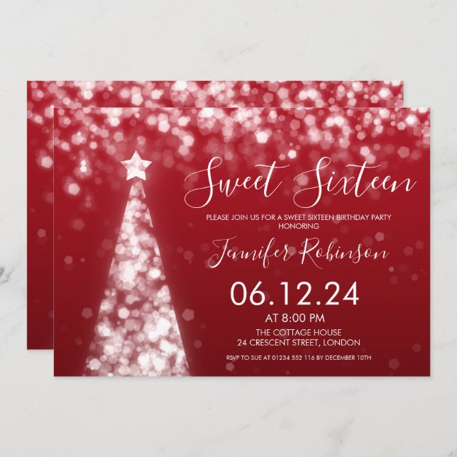 Silver & Red Christmas Sweet 16 Party Invitation (Front/Back)