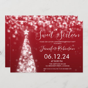 Silver & Red Christmas Sweet 16 Party Invitation