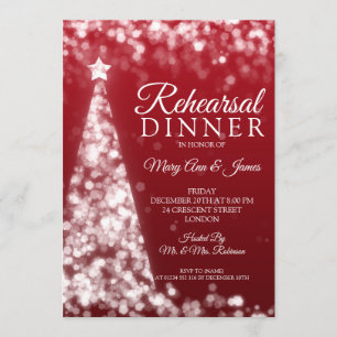 Silver & Red Christmas Wedding Rehearsal Dinner Invitation