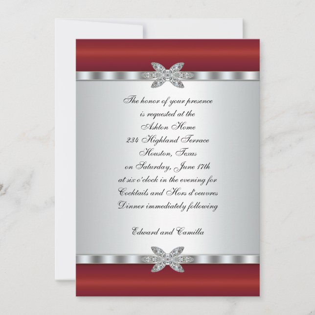 Silver & Red Cocktail Party Invitations (Front)