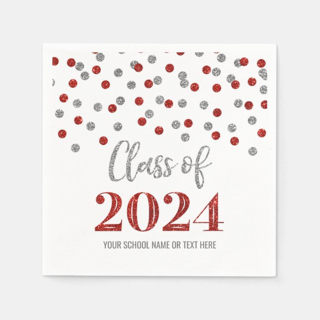 Silver Red Confetti Class of 2024  Napkins (Front)