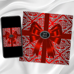 Silver Red Damask Corporate Christmas Party Invitation