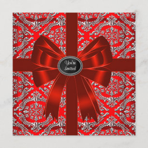 Silver Red Damask Corporate Christmas Party Invitation