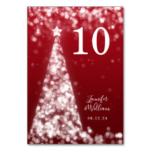 Silver Red Festive Xmas Tree Holiday Wedding Table Number