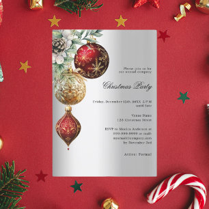 Silver red gold baubles business Christmas Party Invitation