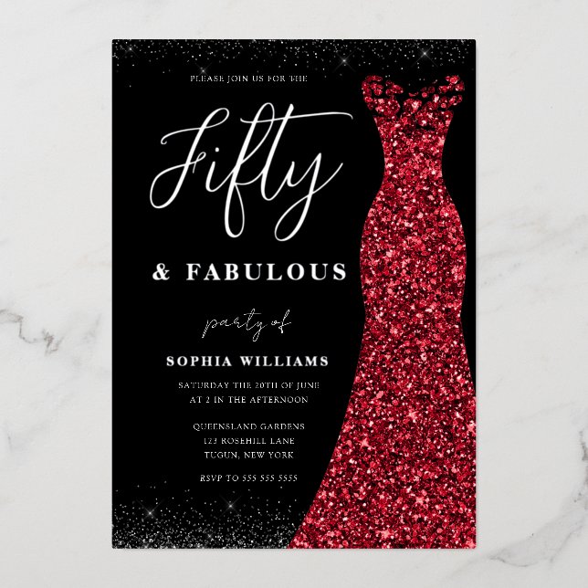 Silver Red Gown Fifty Fabulous 50th Birthday Real (Front)