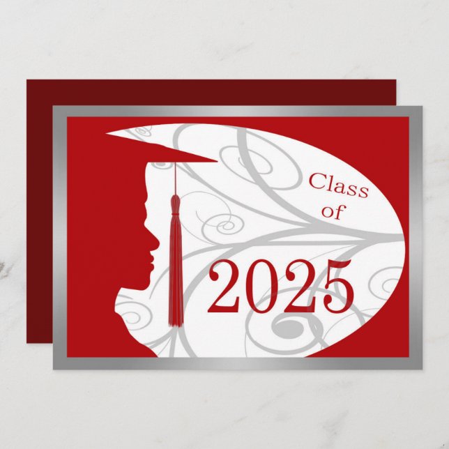 Silver & Red Man Silhouette 2025 Graduation Party Invitation (Front/Back)
