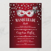 Silver Red Masquerade Ball Birthday Party
