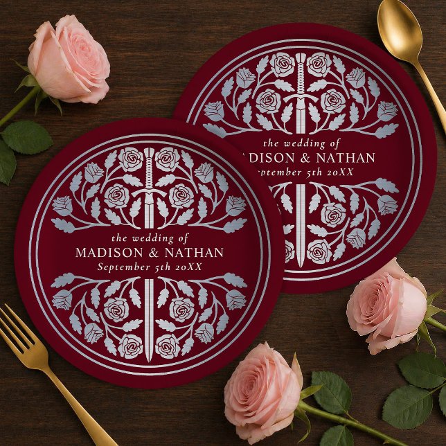 Silver Red Royal Mediaeval Sword Wedding  Paper Plate (Creator Uploaded)