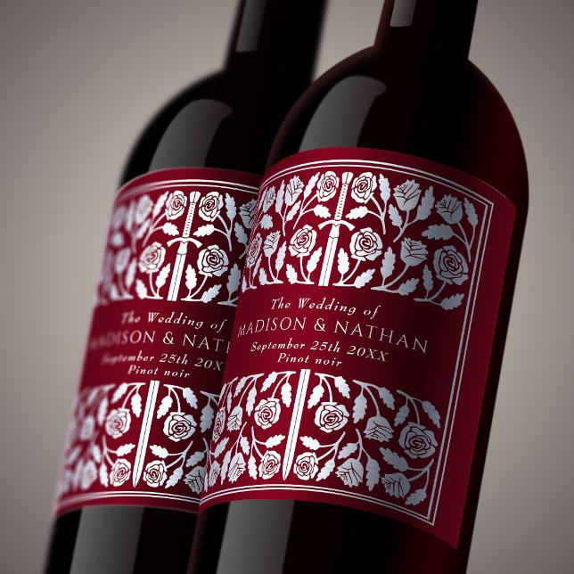 Silver Red Royal Mediaeval Sword Wedding Wine Label (Creator Uploaded)
