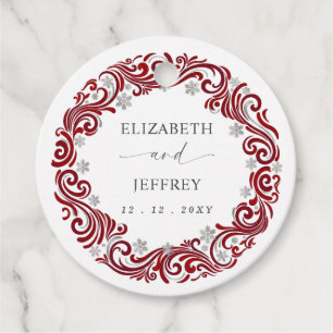 Silver Red Snowflakes Winter Wedding Favour Tags