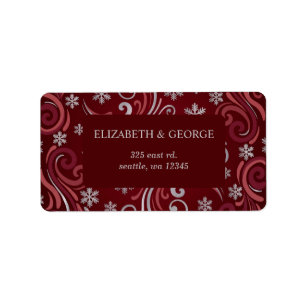 Silver Red Snowflakes Winter Wedding Label