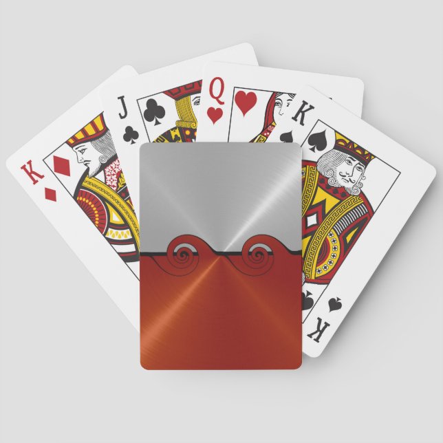 Silver Red Stainless Metallic Cut Out Pattern 2 Playing Cards (Back)