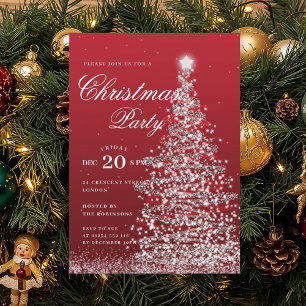Silver Red Winter Christmas Tree Holiday Party  Invitation