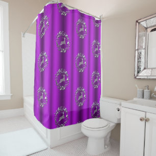 Silver Reindeer on Purple Christmas Shower Curtain