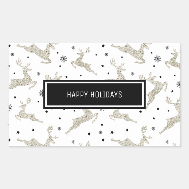Silver Reindeers Rectangular Sticker (Front)