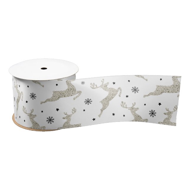 Silver Reindeers Satin Ribbon (Spool)