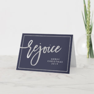 Silver Rejoice on Midnight Blue Holiday Card