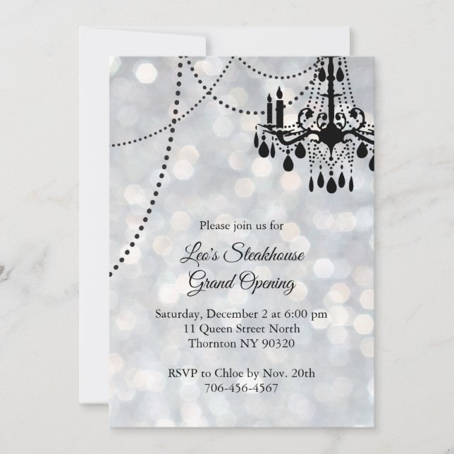 Silver Restaurant Grand Opening with Chandelier Invitation (Front)