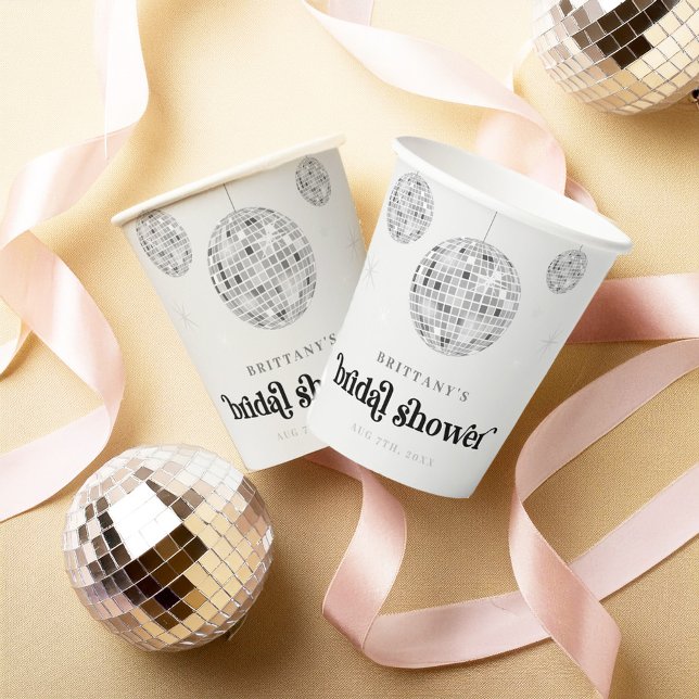 Silver Retro Disco Ball Groovy Bridal Shower  Paper Cups (Creator Uploaded)