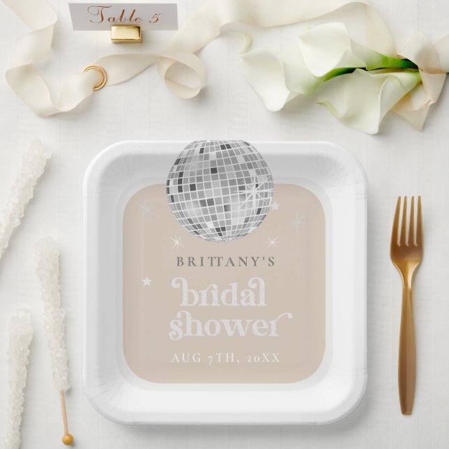 Silver Retro Disco Groovy Bridal Shower Favour Bag Paper Plate (Wedding)