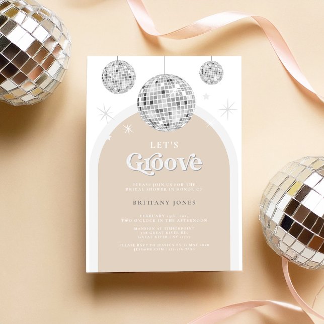 Silver Retro Disco Groovy Bridal Shower Invitation (Creator Uploaded)