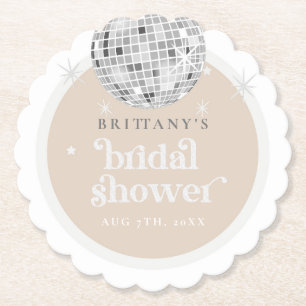 Silver Retro Disco Groovy Bridal Shower  Paper Coaster