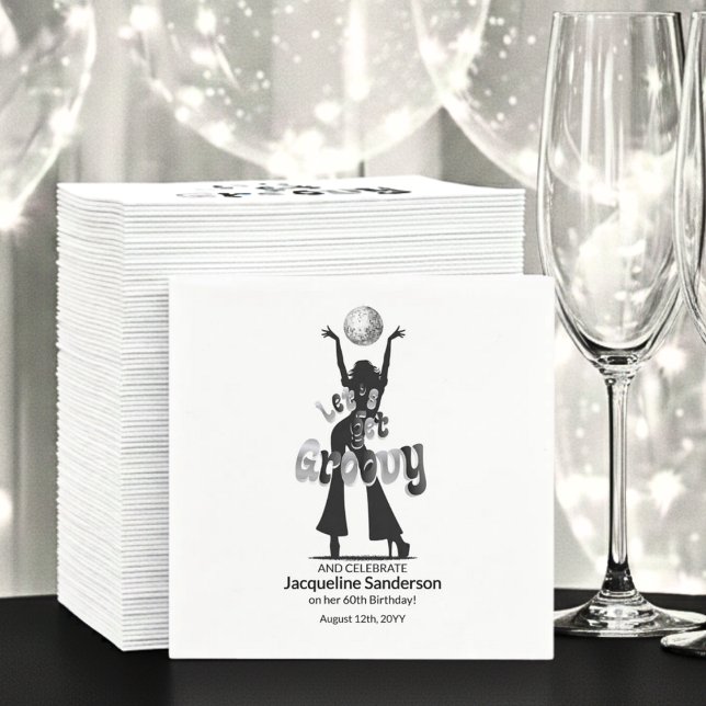 Silver Retro Let's Get Groovy 60th Birthday Napkin (Creator Uploaded)