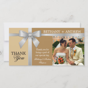 Silver Ribbon and Antique Gold Wedding Thank You