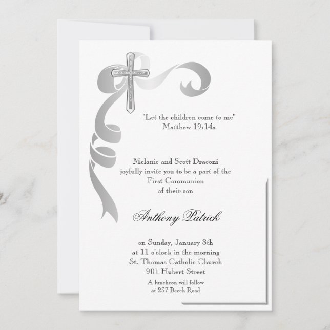 Silver Ribbon Cross Communion Invitation (Front)
