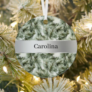 Silver Ribbon Green Christmas Tree Branches Metal Tree Decoration