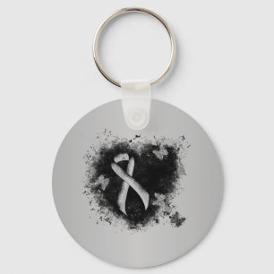 Silver Ribbon Grunge Heart Key Ring
