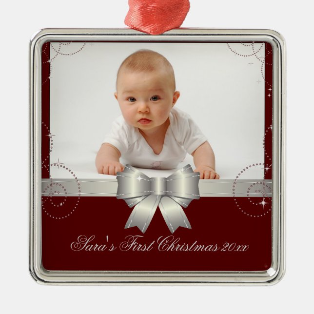 Silver Ribbon Keepsake Metal Ornament (Front)