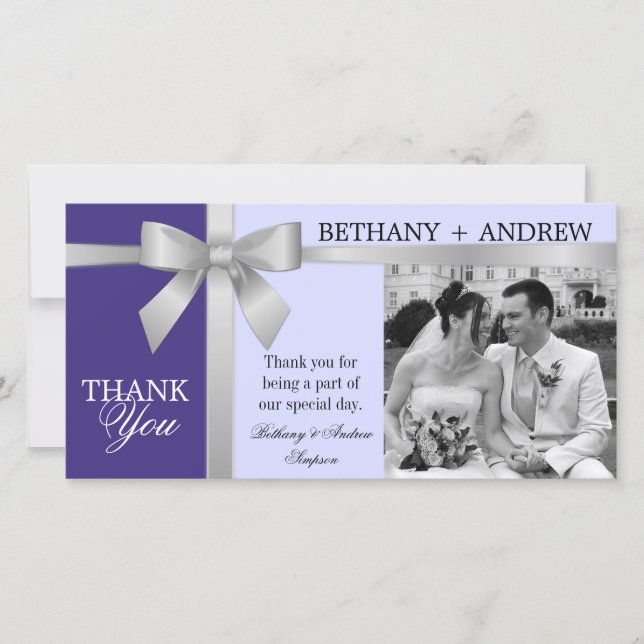 Silver Ribbon Lavender Purple Wedding Thank You (Front)